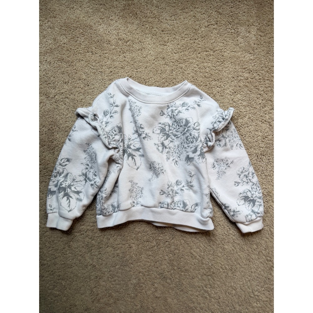 Baby Gap Toddler Girls Floral Ruffle Shoulder Sweatshirt Grey Cream 4T Pullover